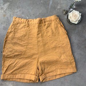 Mustard Yellow Linen High Waisted Bermuda Short  High Rise Linen short